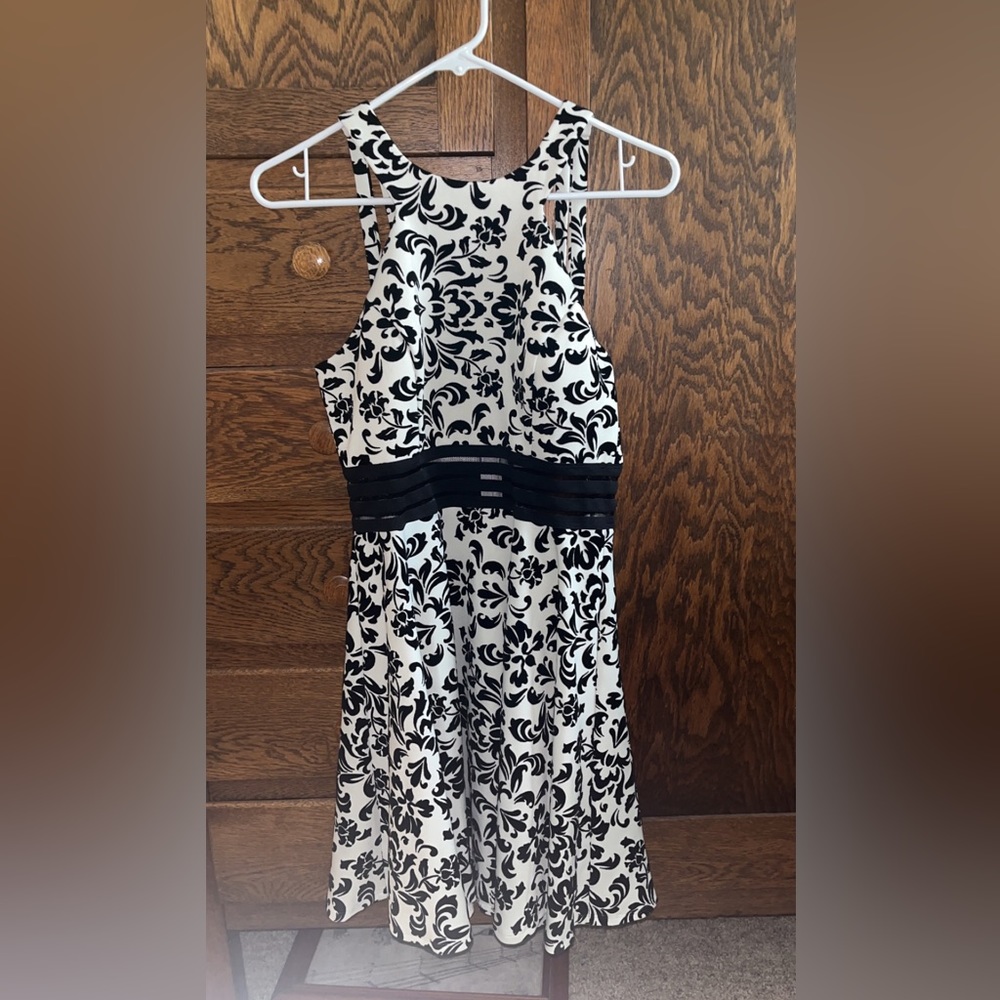 White and black knee length homecoming dress size 9